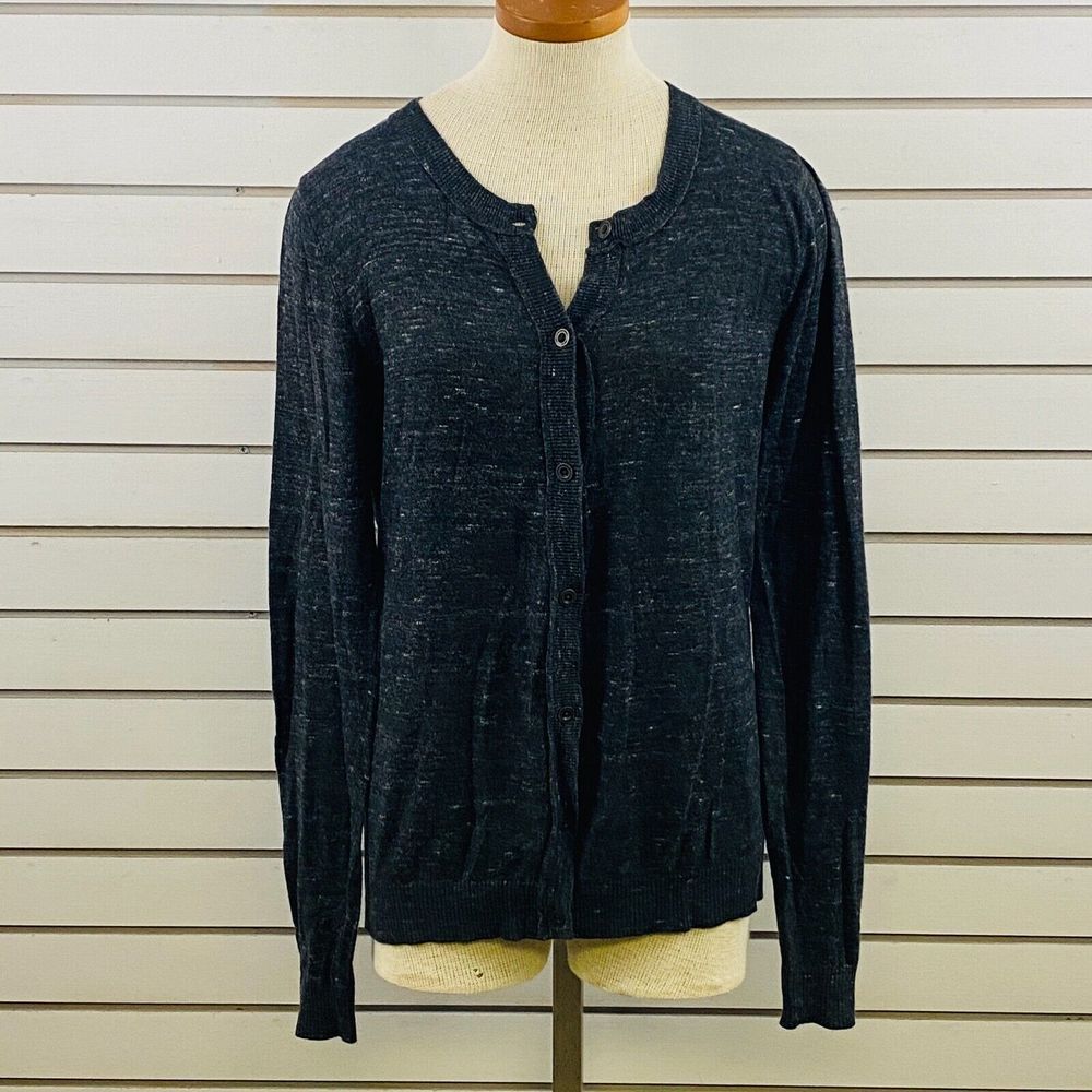 Womens M H&M L.O.G.G. Cardigan Sweater Gray Button Front‎ Long Sleeve